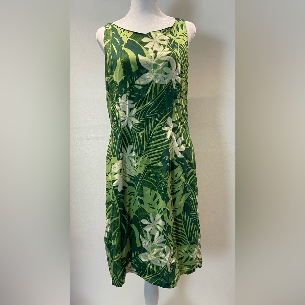 VTG Sandwich Isle Womens Hawaiian Tropical Floral Green Mini Dress Size M